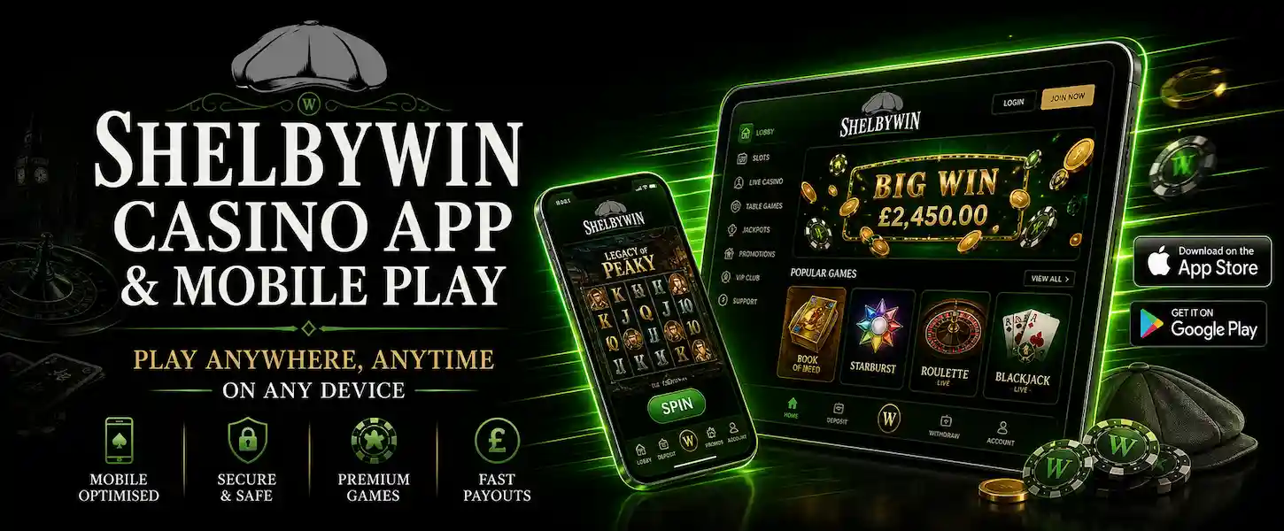 ShelbyWin Casino mobile app lets UK players enjoy all games on smartphone and tablet via iOS and Android without downloading software.