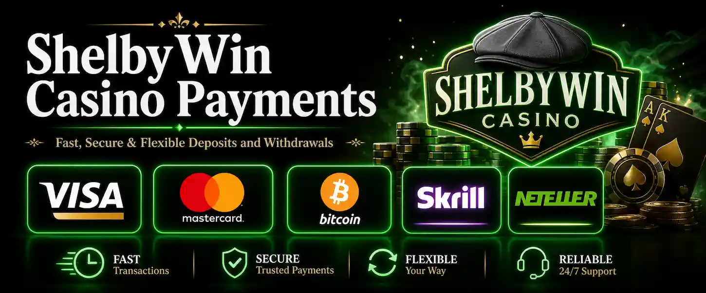 ShelbyWin Casino offers fast and secure payment methods including Visa, Mastercard, crypto and e-wallets for UK players.
